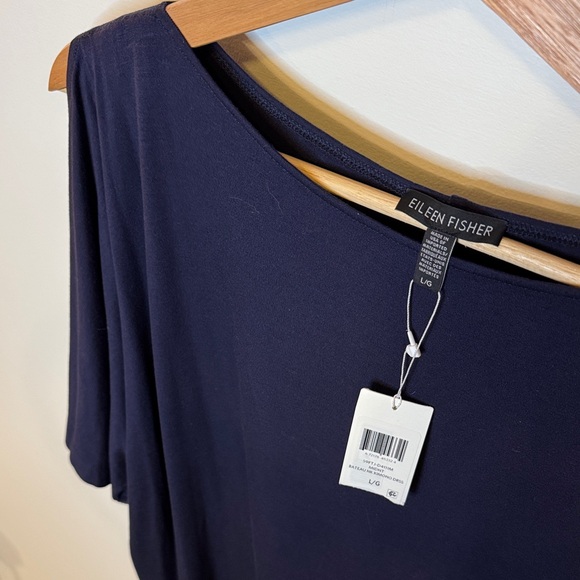 Eileen Fisher NWT Women’s Bateau Kimono Dress Midnight Blue Loose-Fit Size L - Picture 3 of 8